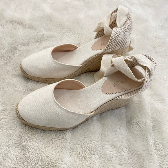 J. Crew Cream Round Toe Canvas Espadrille Wedges Size 9.5 Made in Spain - Picture 5 of 15